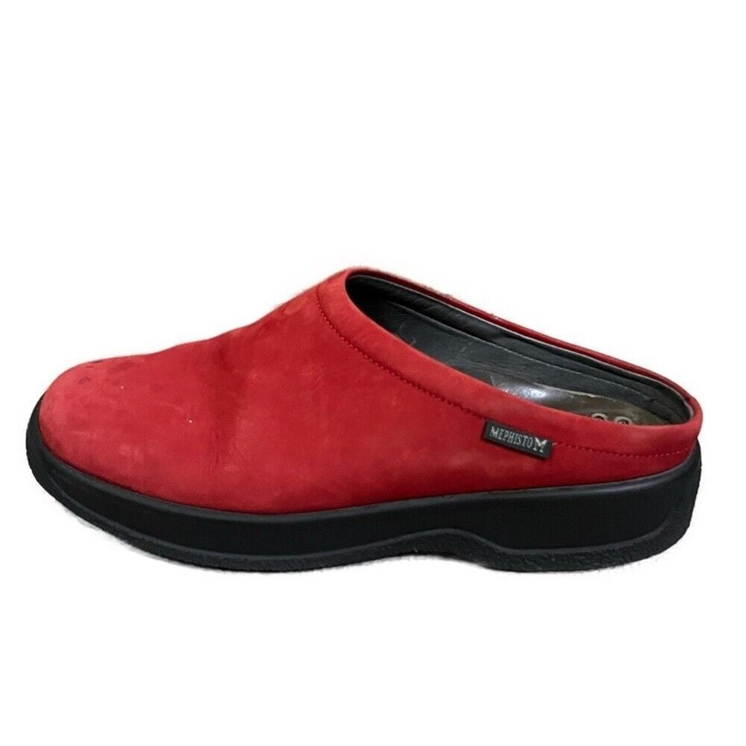 Mephisto Women's Air-Jet Red Suede Shock Absorber Slip On Clogs- Size 8