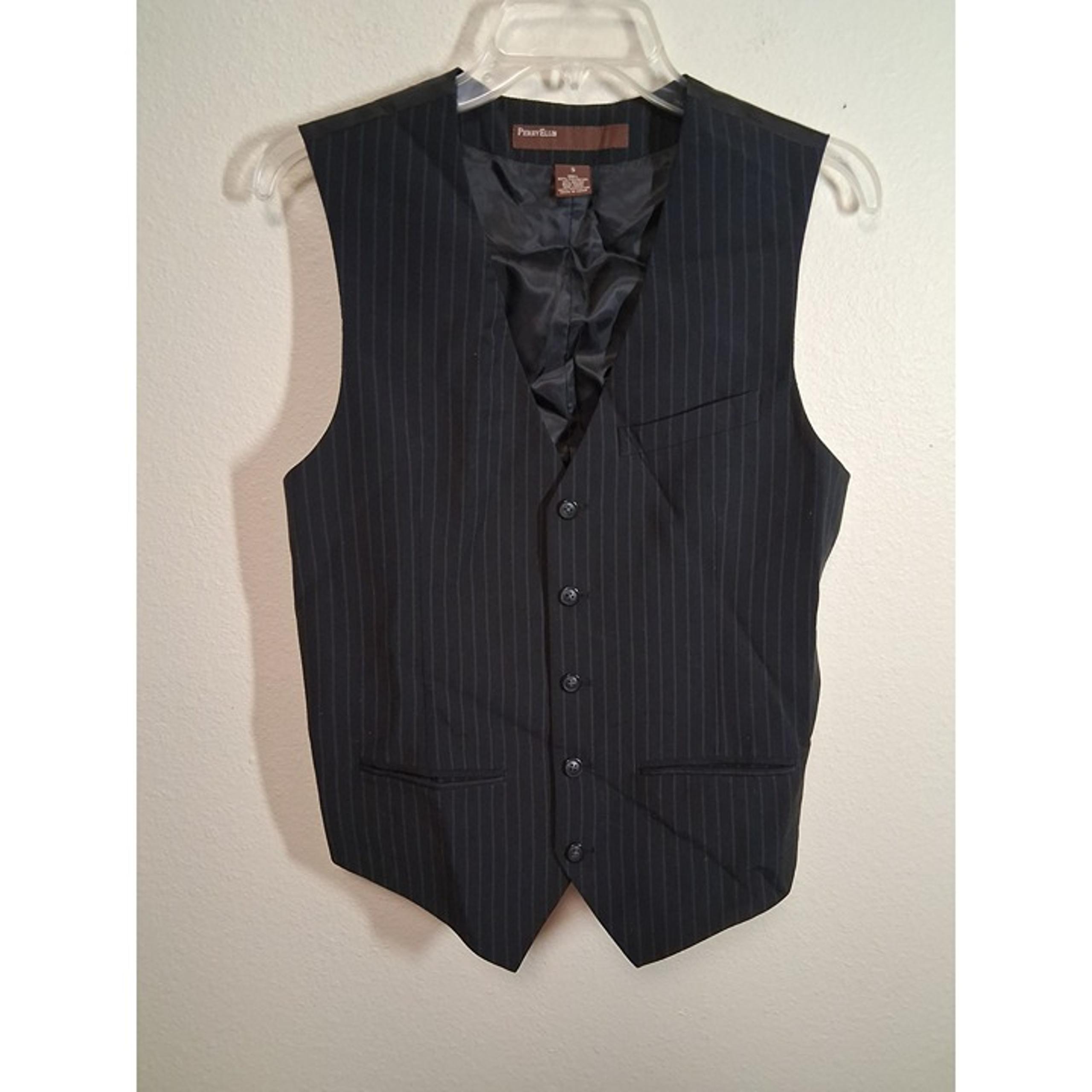 Perri Ellis Vest Business Casual Pin Stripe Black Men's Size Small - Perry Ellis