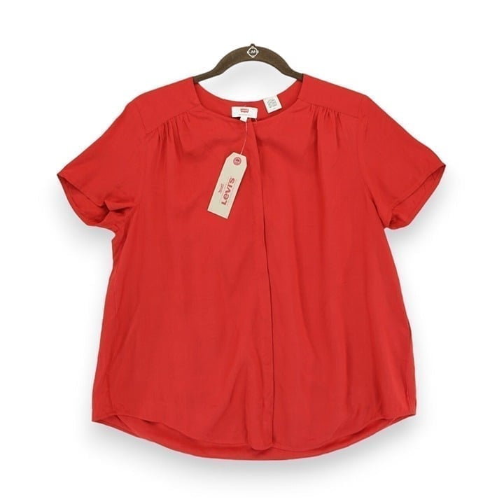 NWT Levi's Blouse Womens L Red Button Up Short Sleeve MSRP 49