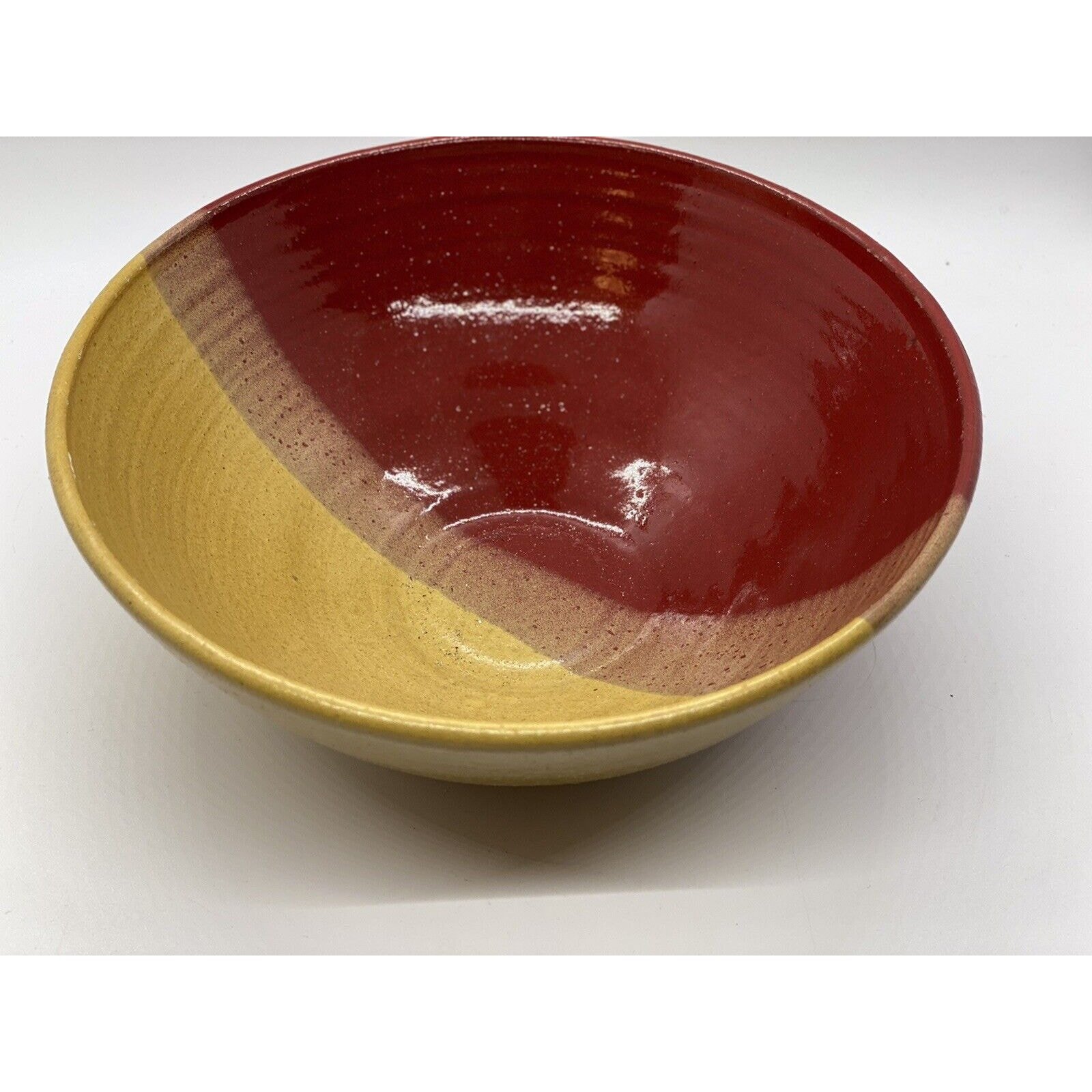 Studio Art Pottery Bowl Artist Signed Ombré Design w Yellow/Red and Brown.