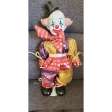 Vintage 80's Porcelain Clown Doll Musical Wind-Up Figure W/Doll Stand Works