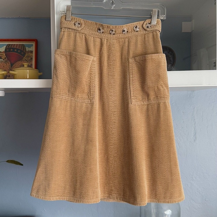 Vintage 70s L.L. Bean Freeport Maine Corduroy Wrap Skirt camel tan XS/S