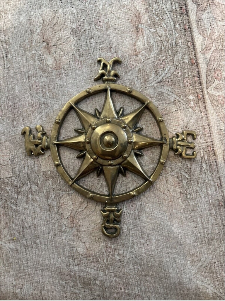 Solid Brass Star Rose Nautical Directional Compass Wall Hanging Heavy
