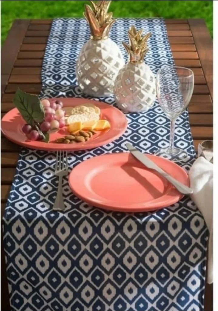 Coastal Blue Ikat XL Table Runner Pier 1 Non-Umbrella Hole Style 14 x 108 BNWT