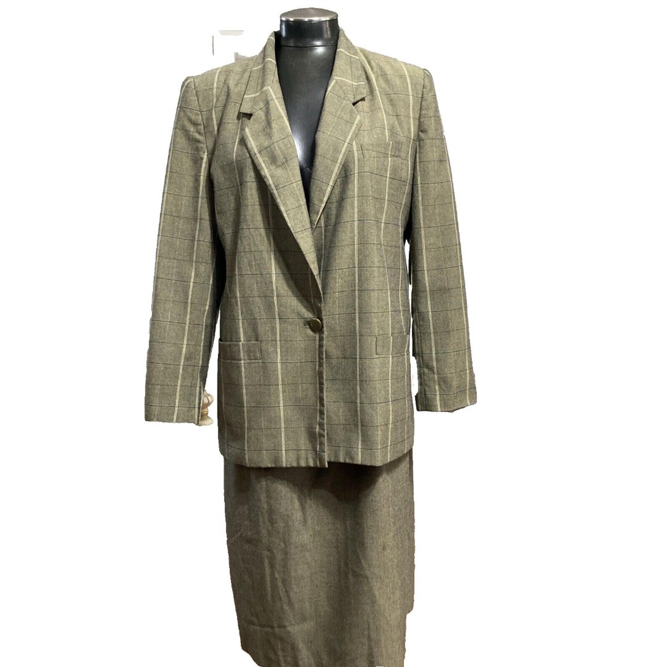 2pcs Skirt Suit Set Women’s 14 Plaid Polyester Blend LongSleeve Midi - Worthington