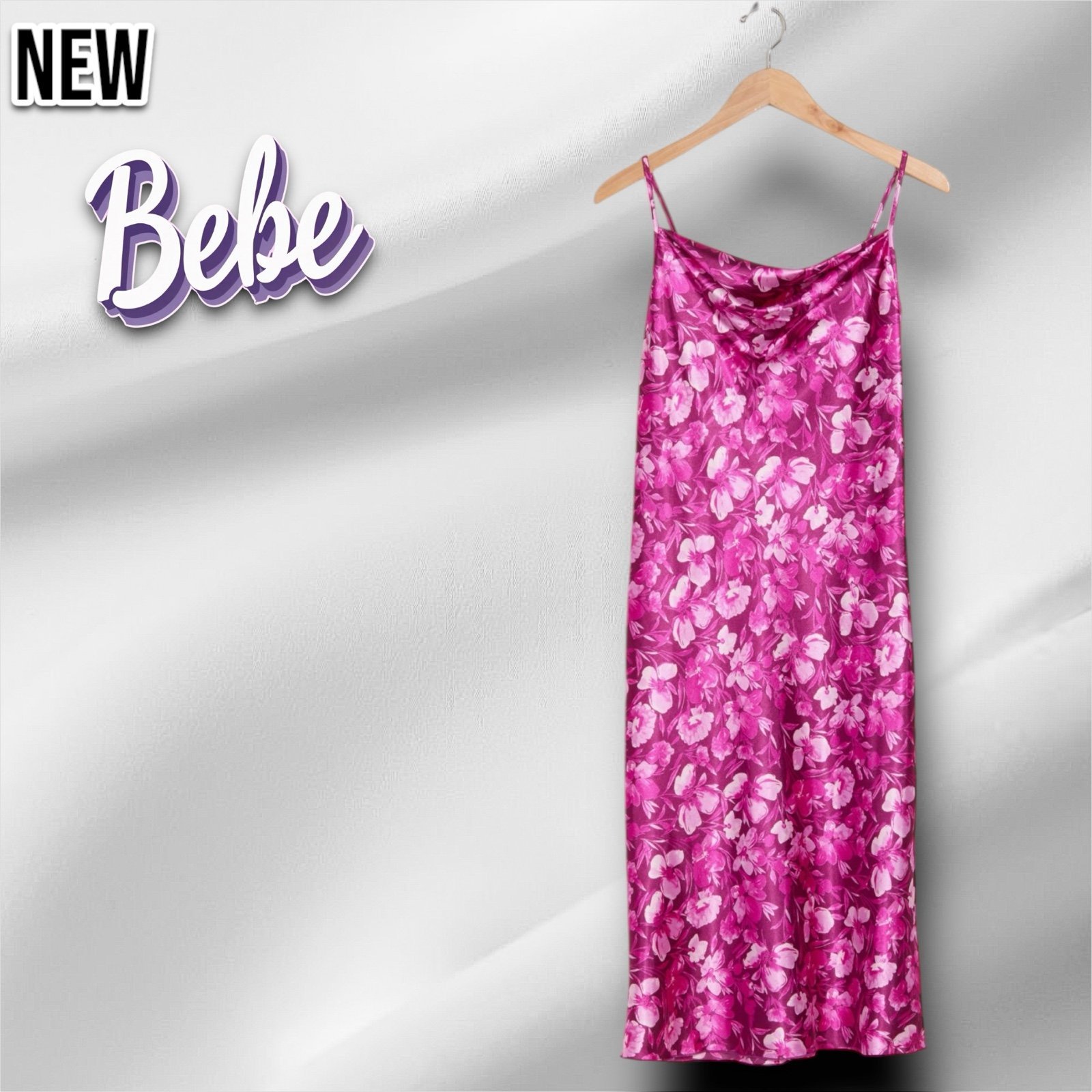New NWT bebe Printed Satin Bias Midi Dress