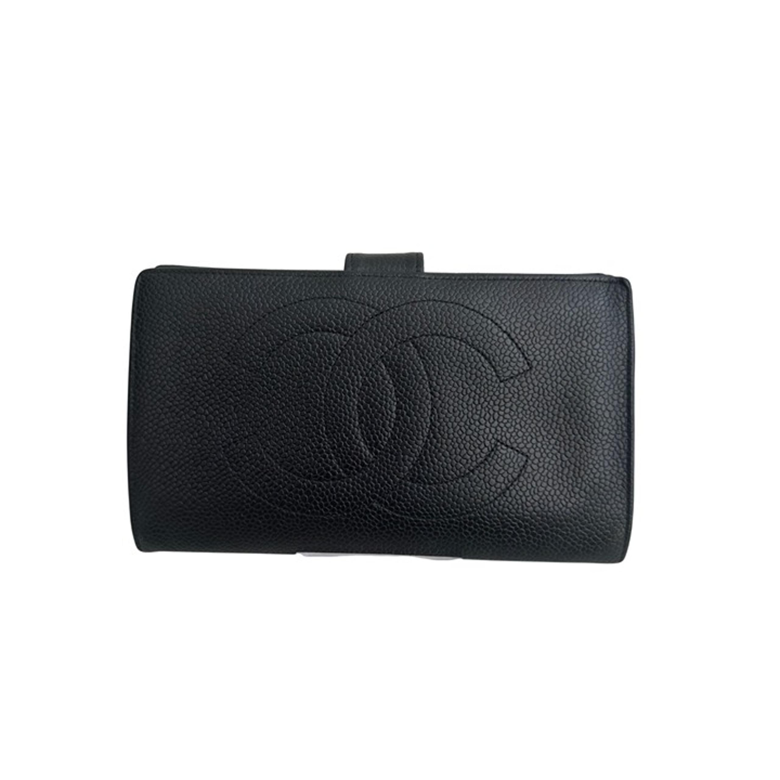 CHANEL Womens Black Caviar Calfskin Logo Long Wallet