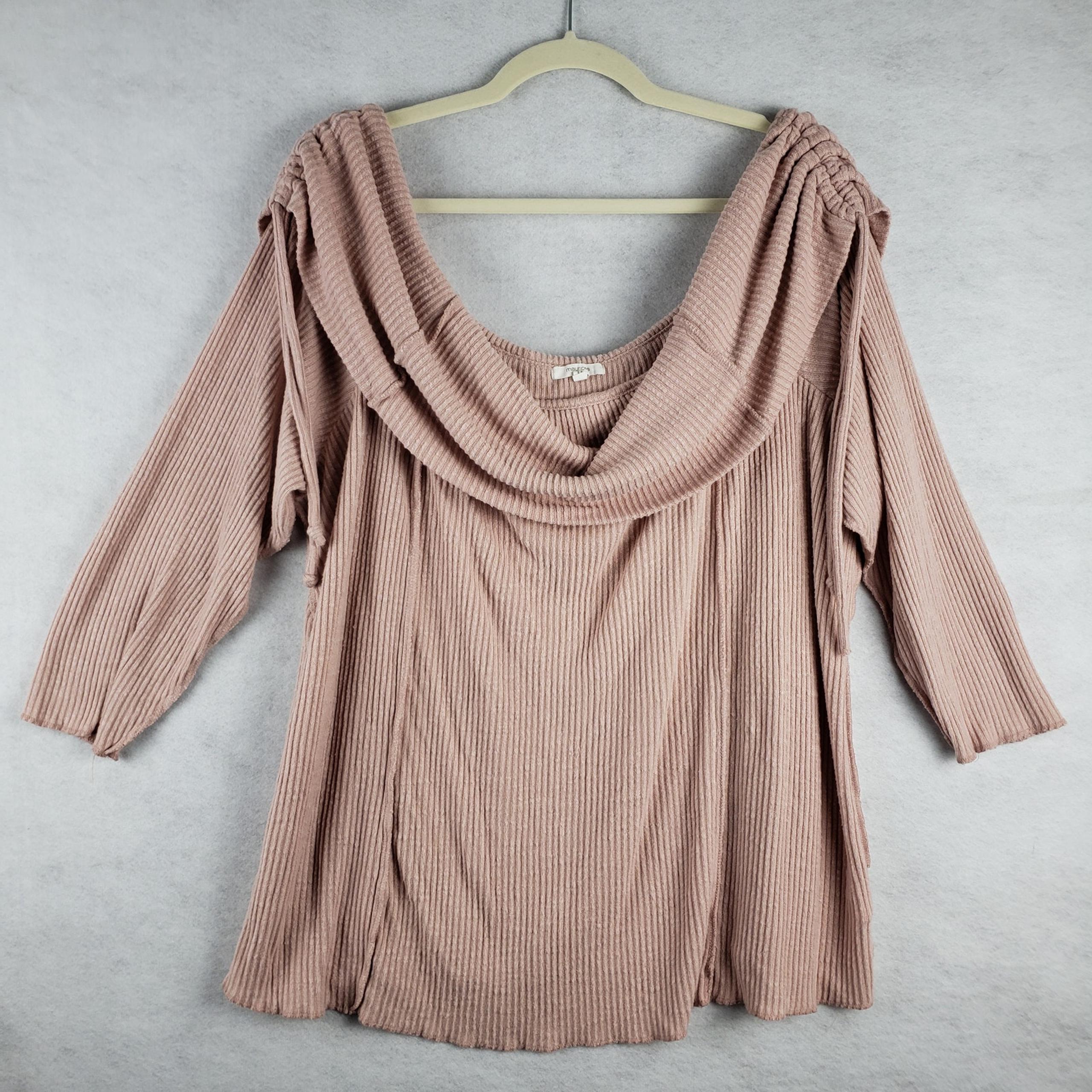 Maurices Women's 3X Cowl Neck Cinch Shoulder Sweater Blush Pink Ribbed Coquette