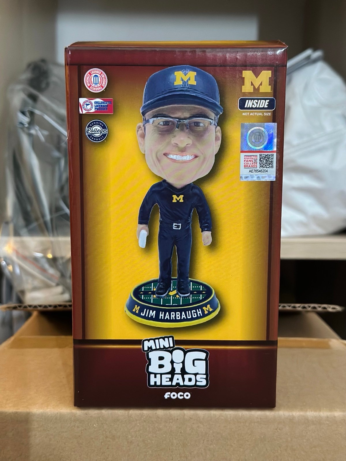 Jim Harbaugh Michigan Wolverines Mini Bighead Bobblehead FOCO NEW ORIG BOX CHAMP