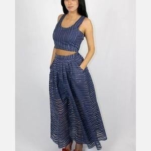 Stella & Jamie Blue & Sheer Maxi Skirt M