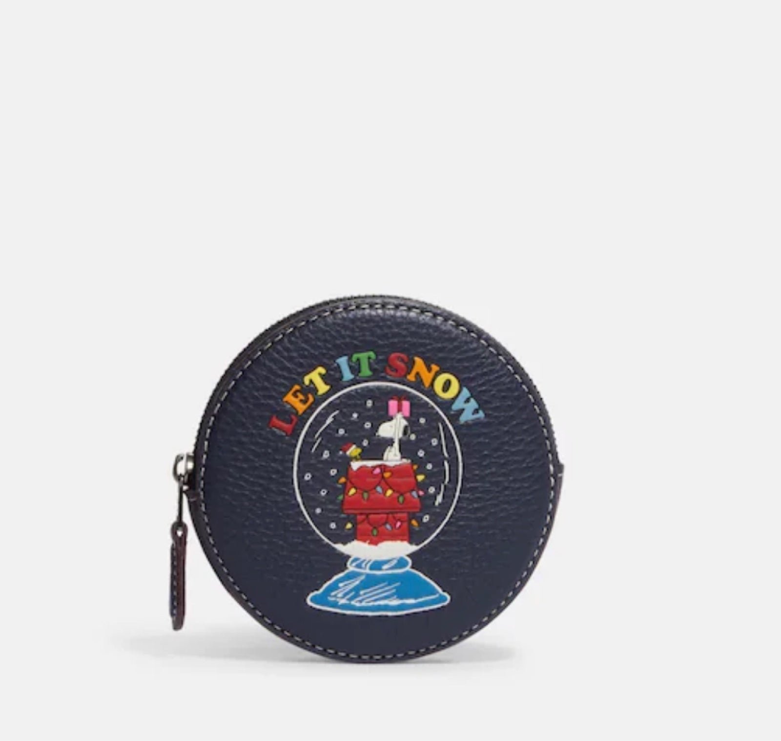 Coach X Peanuts Round Coin Case With Snoopy Let It Snow Motif NWT