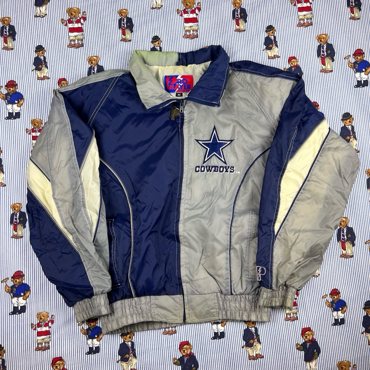Vintage 90s Pro Player NFL Dallas Cowboys Windbreaker Jacket Colorblock Medium