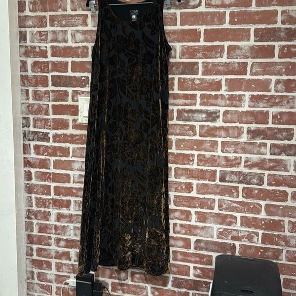 Citron Santa Monica Black Brown Quilted Velvet Burnout Silk Tank Maxi Dress M