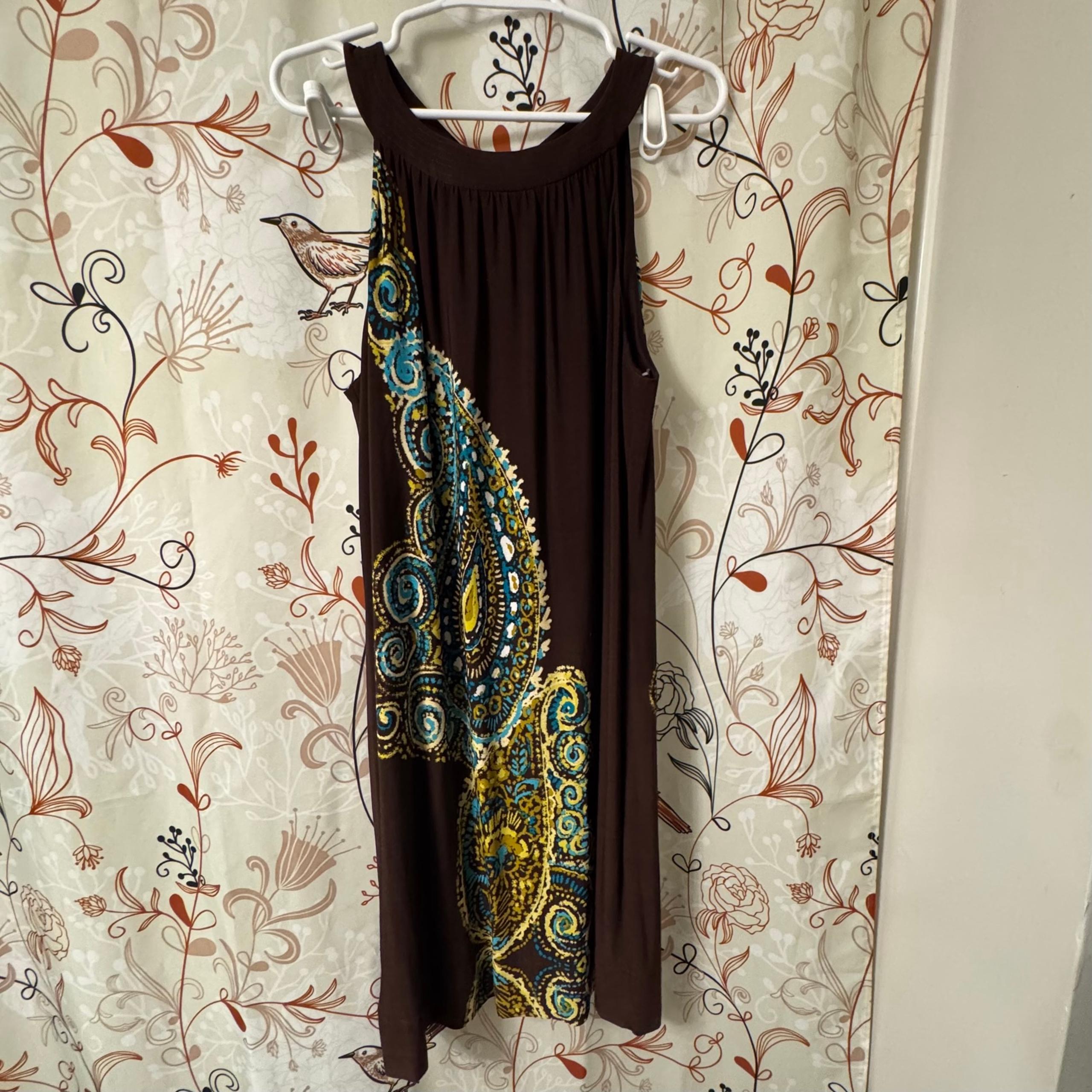 Taylor Shift Midi Dress Women’s Sz 14 Brown Paisley Lined Sleeveless Tie Back