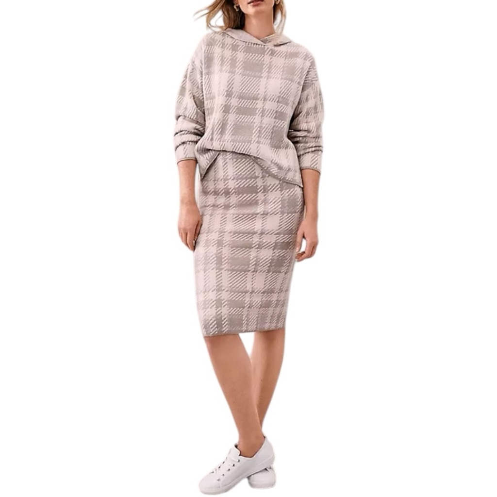 Ann Taylor Plaid Jacquard Sweater Hoodie and Skirt Set Size M and L