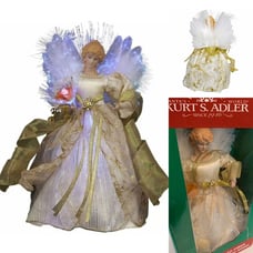 Kurt Adler Angel Fiber Optic Light Up Christmas Tree Topper NIB Ivory Gold NIB