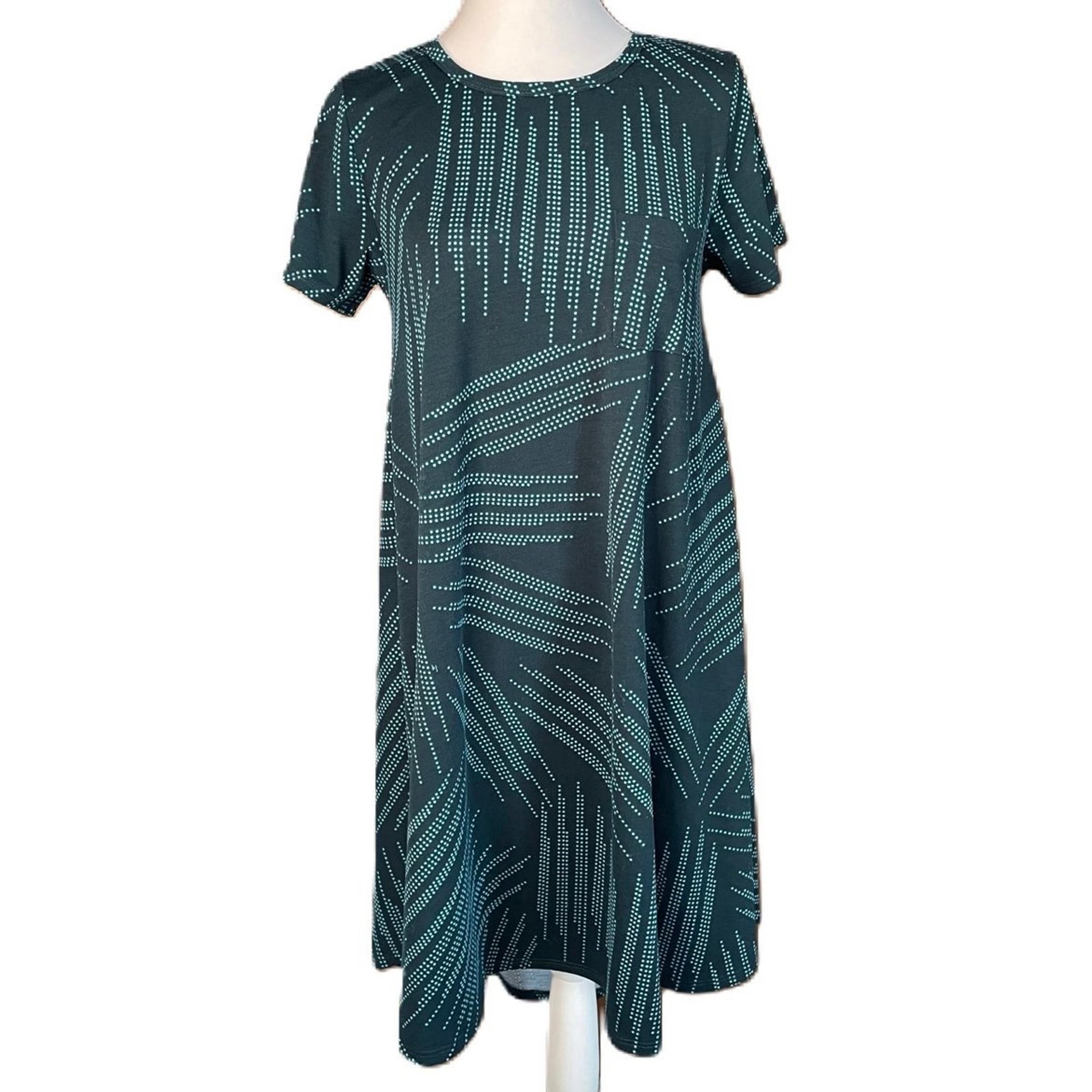 LuLaRoe Women’s Teal Short Sleeve High Low Asymmetric Carly Swing Dress XS
