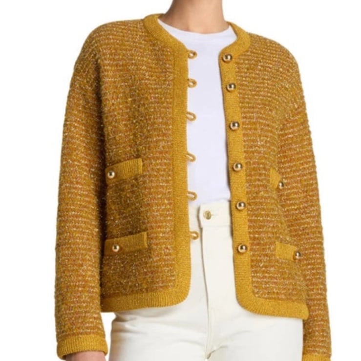 ST JOHN Eyelash Metallic Knit Lady Jacket Marigold Multi NWOT