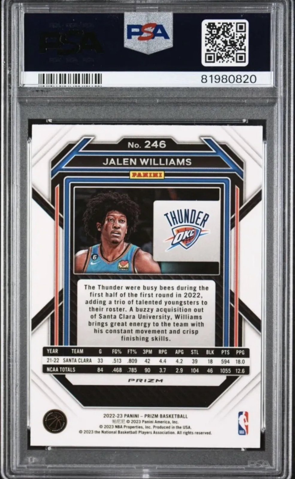 2022-23 Silver Prizm Jalen Williams #246 RC PSA 10 Panini