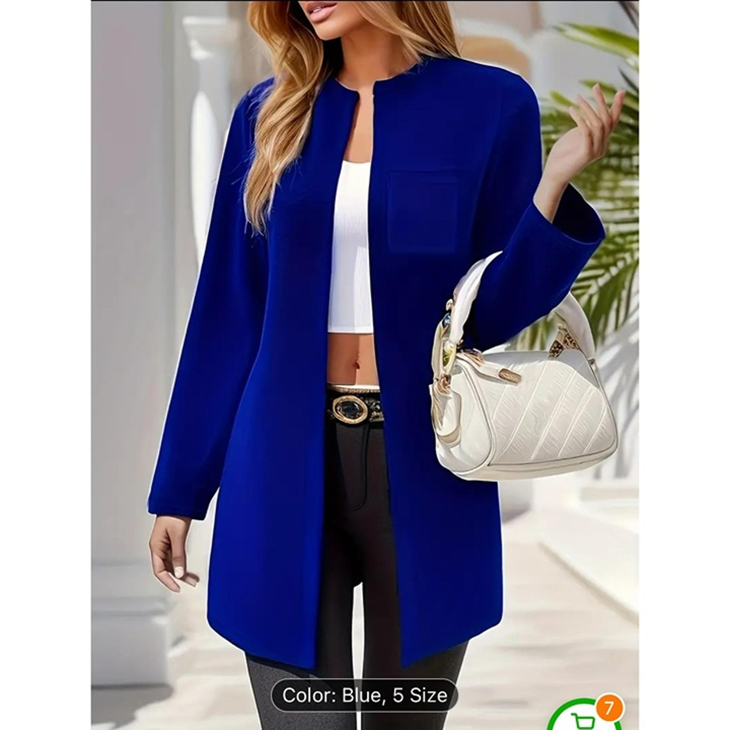 New Open Front Pocket Cardigan Bright Blue Size Large