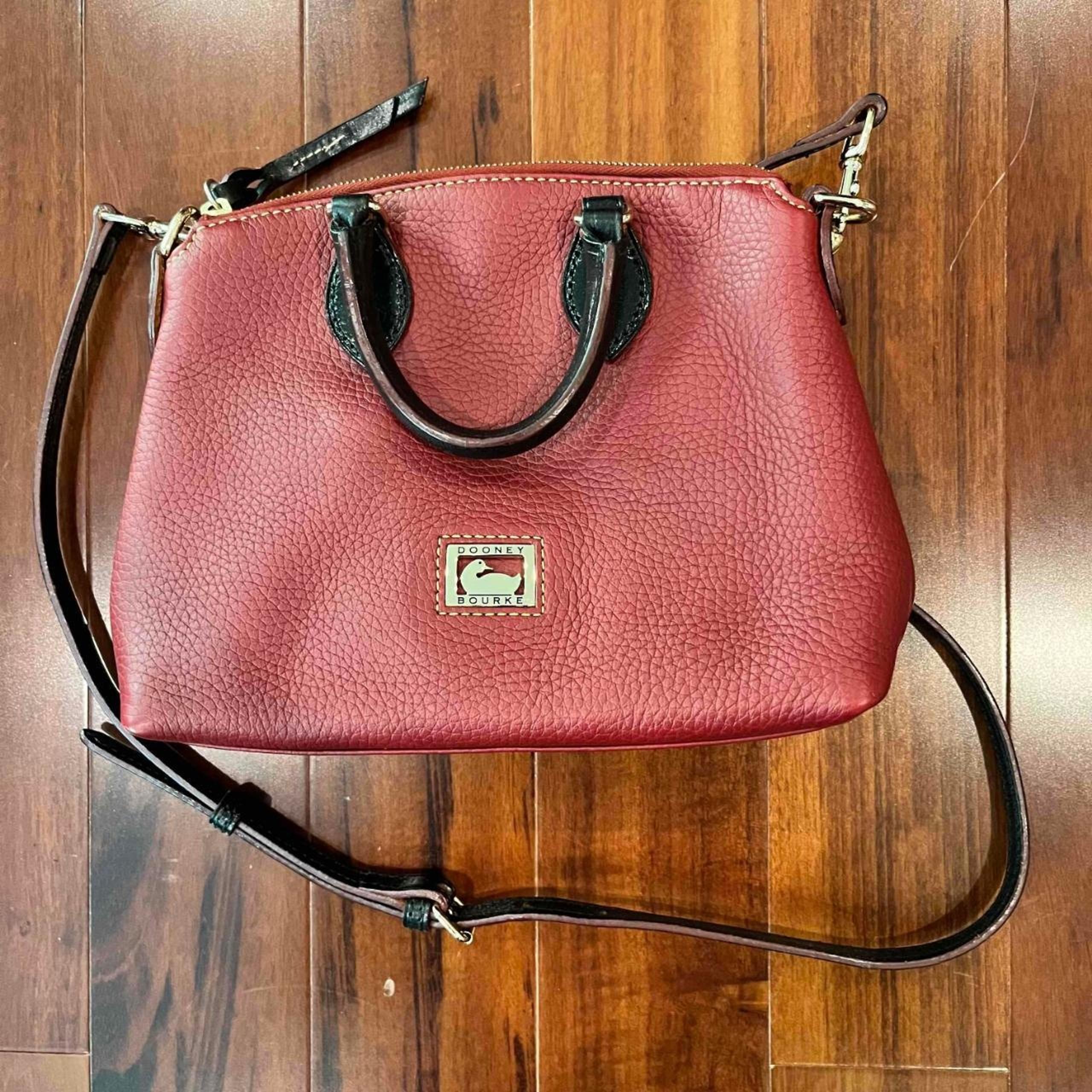 Dooney & Bourke Dark Red Leather Satchel Crossbody Handbag Pebbled Gold Hardware