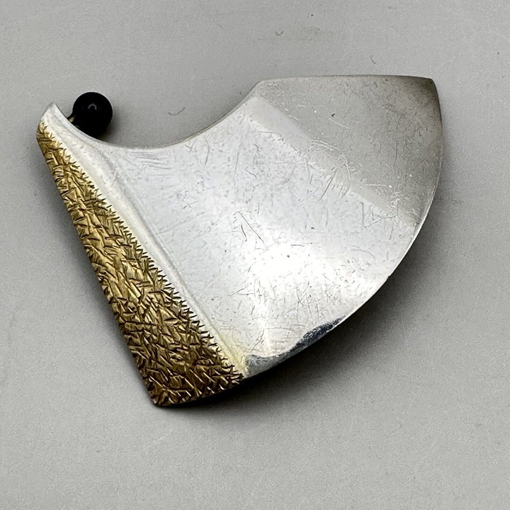 Textured Geometric Modernist Brooch Signed Sterling Silver Floating Black Bead