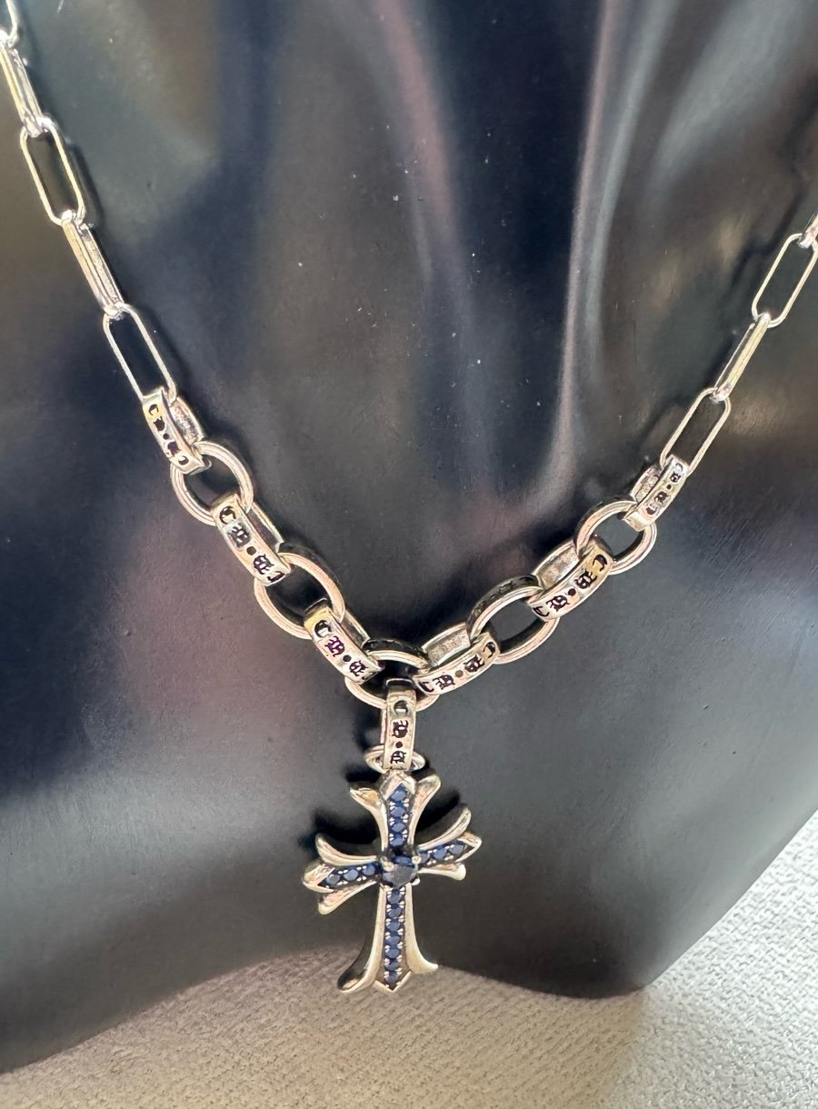 S925 Crystal blue cross Necklace