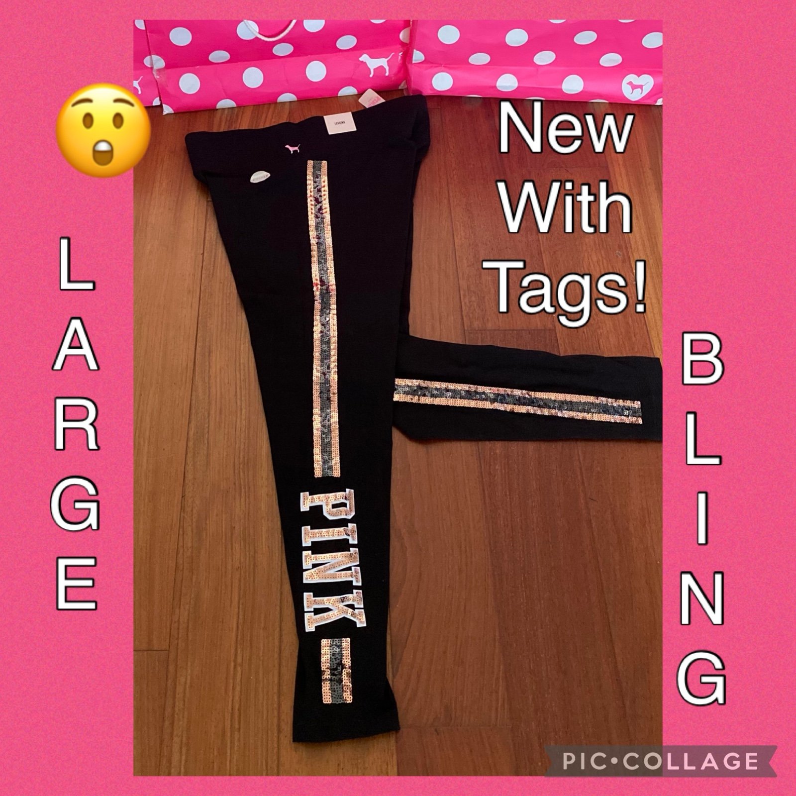 VS PINK Rose Gold and Black BLING Leggings - NWT - LARGE - HARD TO FIND!