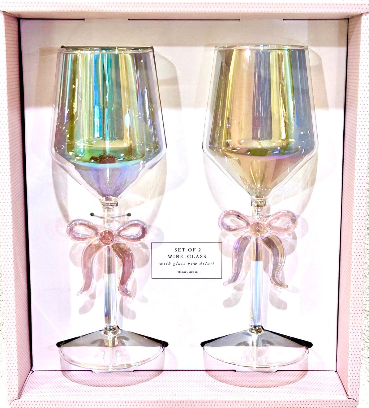 New Viral Cupcakes and Cashmere Iridescent Pink Bow Coquette Wine Glasses