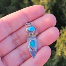 Native American Navajo White Rhino Sterling 925 Silver Opal Inlay Pendant