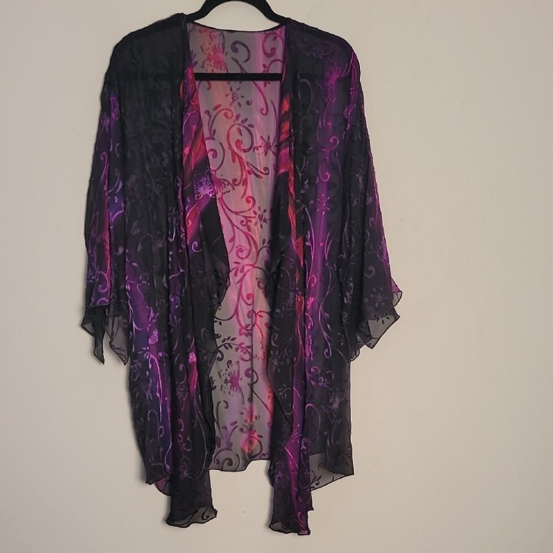 Yolanda Lorente Burntout Velvet Sheer Kimono Sz L Whimsigoth Witchy Dark Fairy