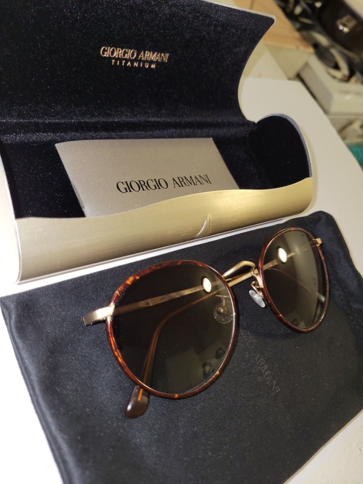 Giorgio Armani Titanium Sunglasses for Men / Gold Frames