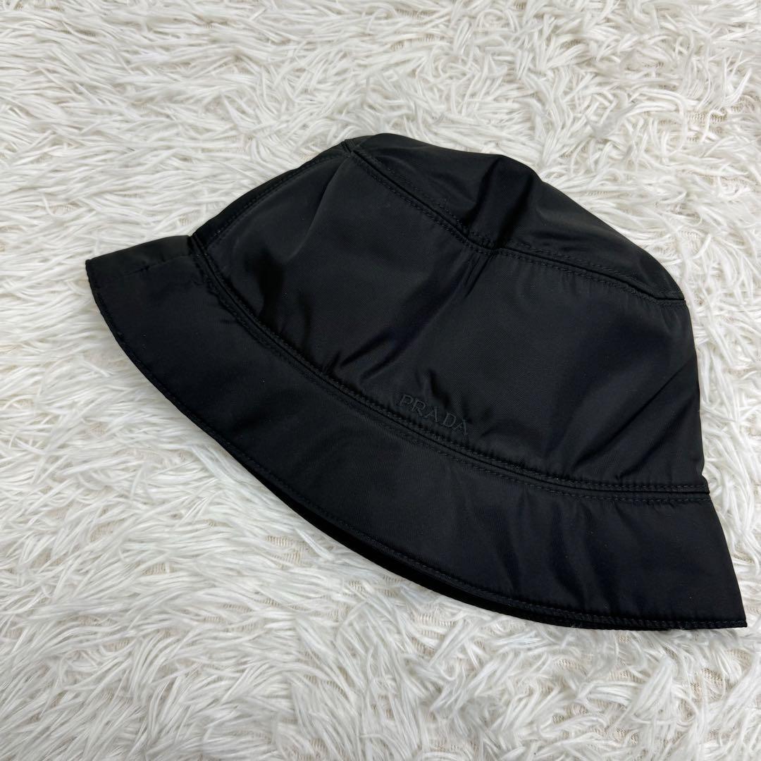 【Excellent Condition】PRADA Bucket Hat, Logo Embroidery, Black, Size L