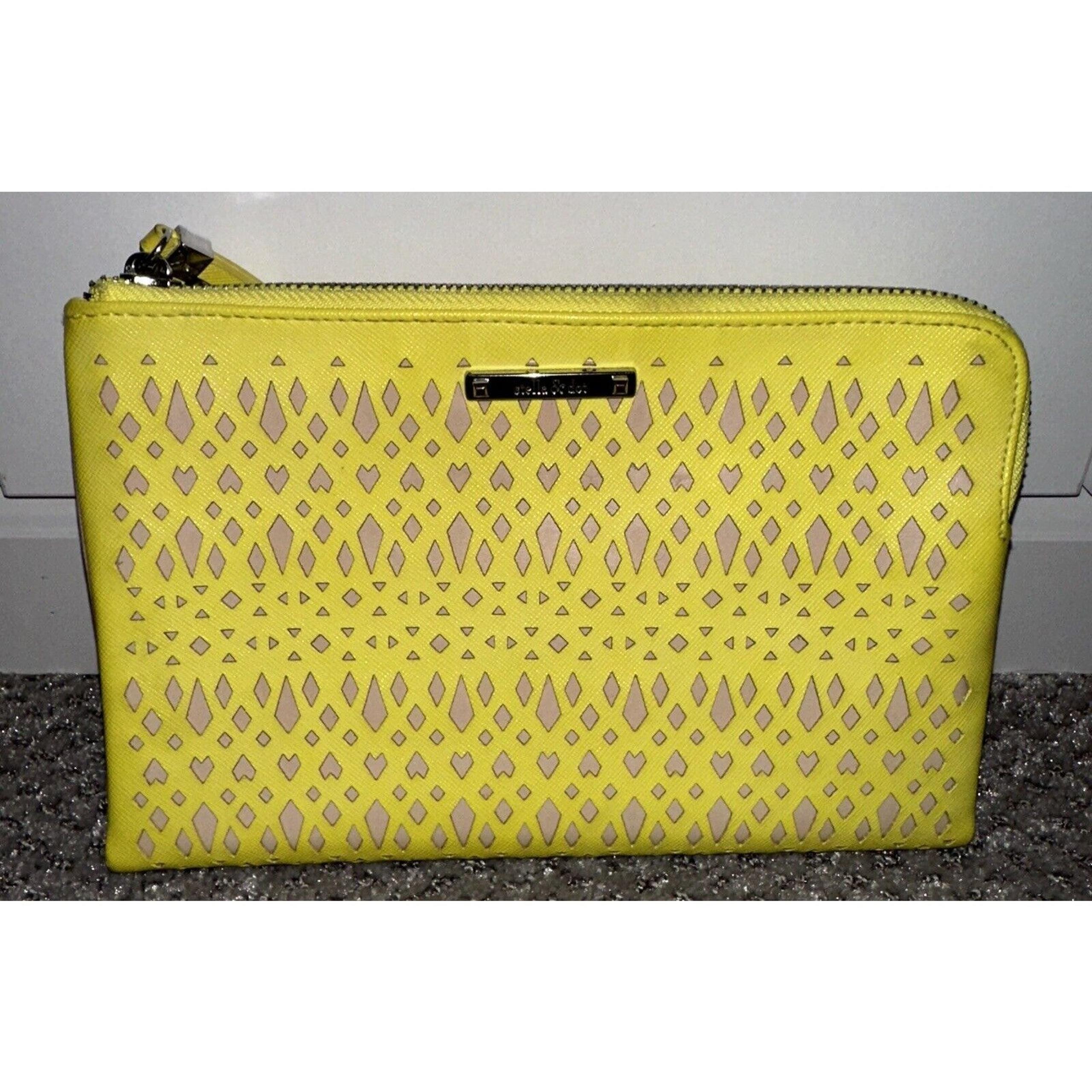 Stella & Dot Cutout Detail Double Clutch Travel Bag Purse Yellow Retail $99