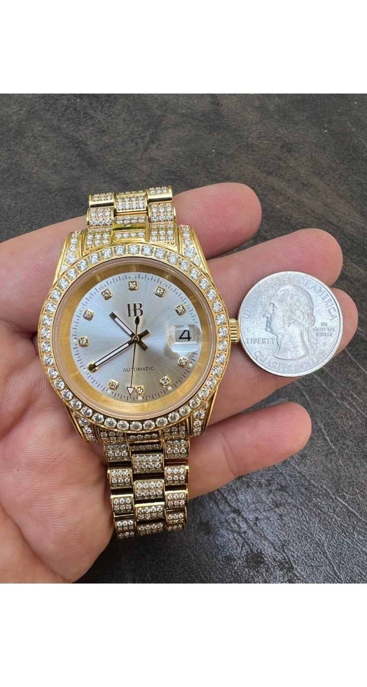 MOISSANITE Presidential Automatic Watch Real GRA Gold Plated Stainless Steel