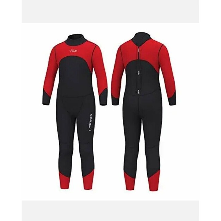 Hevto Kid's Coral I Full Wetsuit Back Zip 3mm Neoprene Youth Sz 14 Red Black NWT