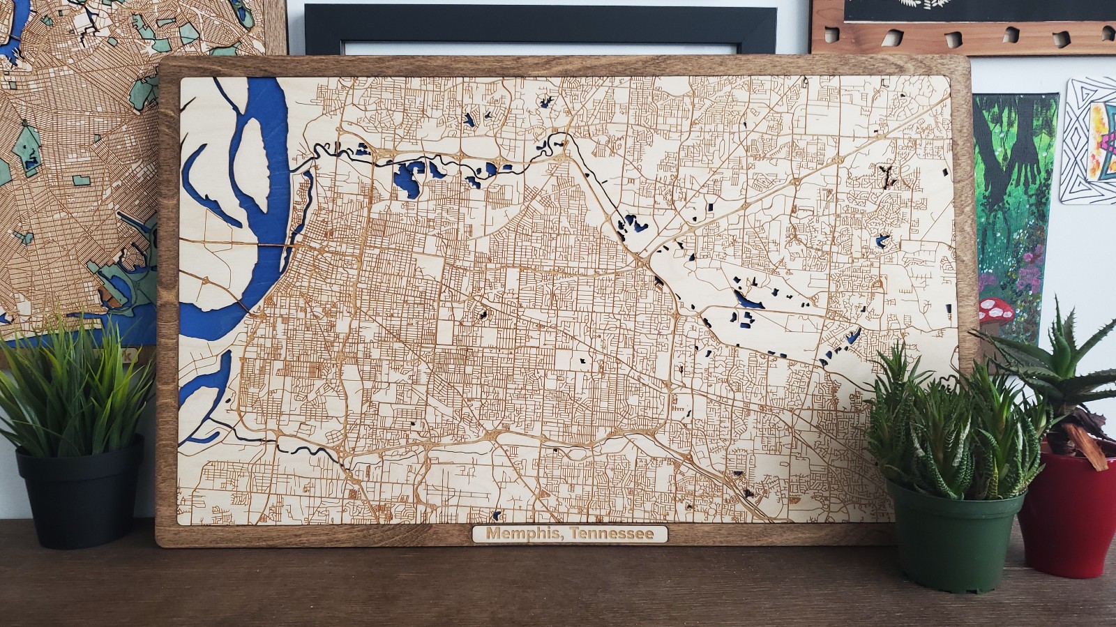 Wooden Map Wall Art Decor Piece of Memphis, Tennessee