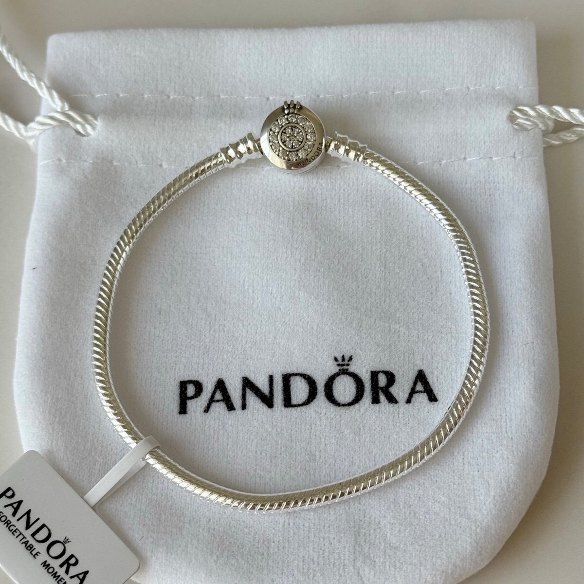 Pandora silver sparkling crown clasp snake chain bracelet 6.7 inches 17cm