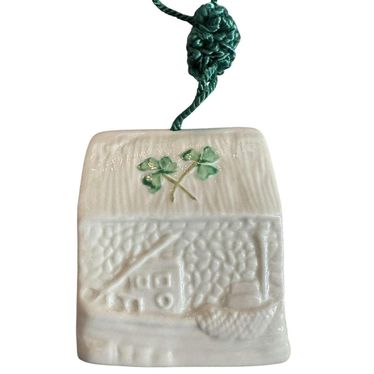 NWB Vintage Irish Belleek Porcelain Christmas ornament Clegga Boathouse in Box