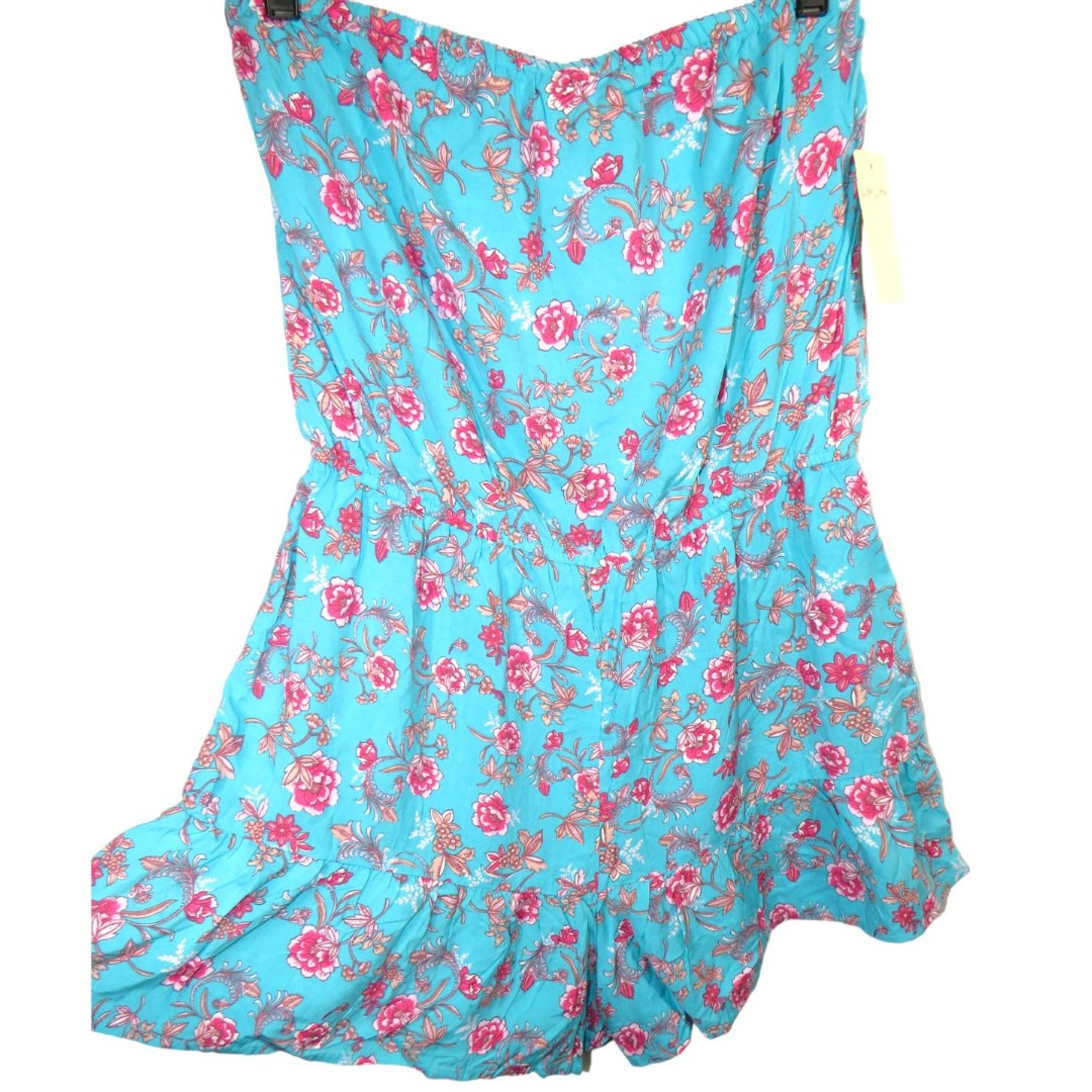 Bebop Women's Blue Floral Ruffled Hem Strapless Romper Size XL