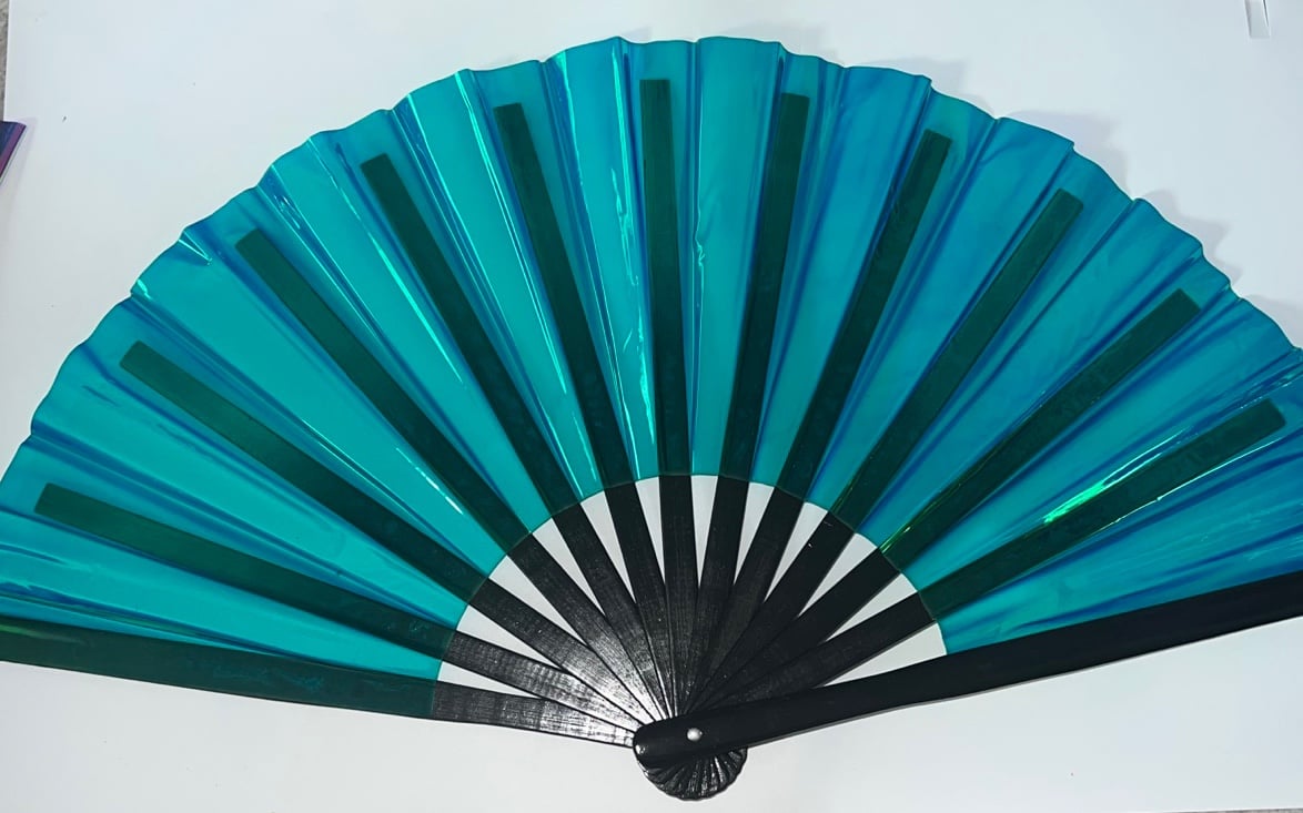 Iridescent rave hand fan