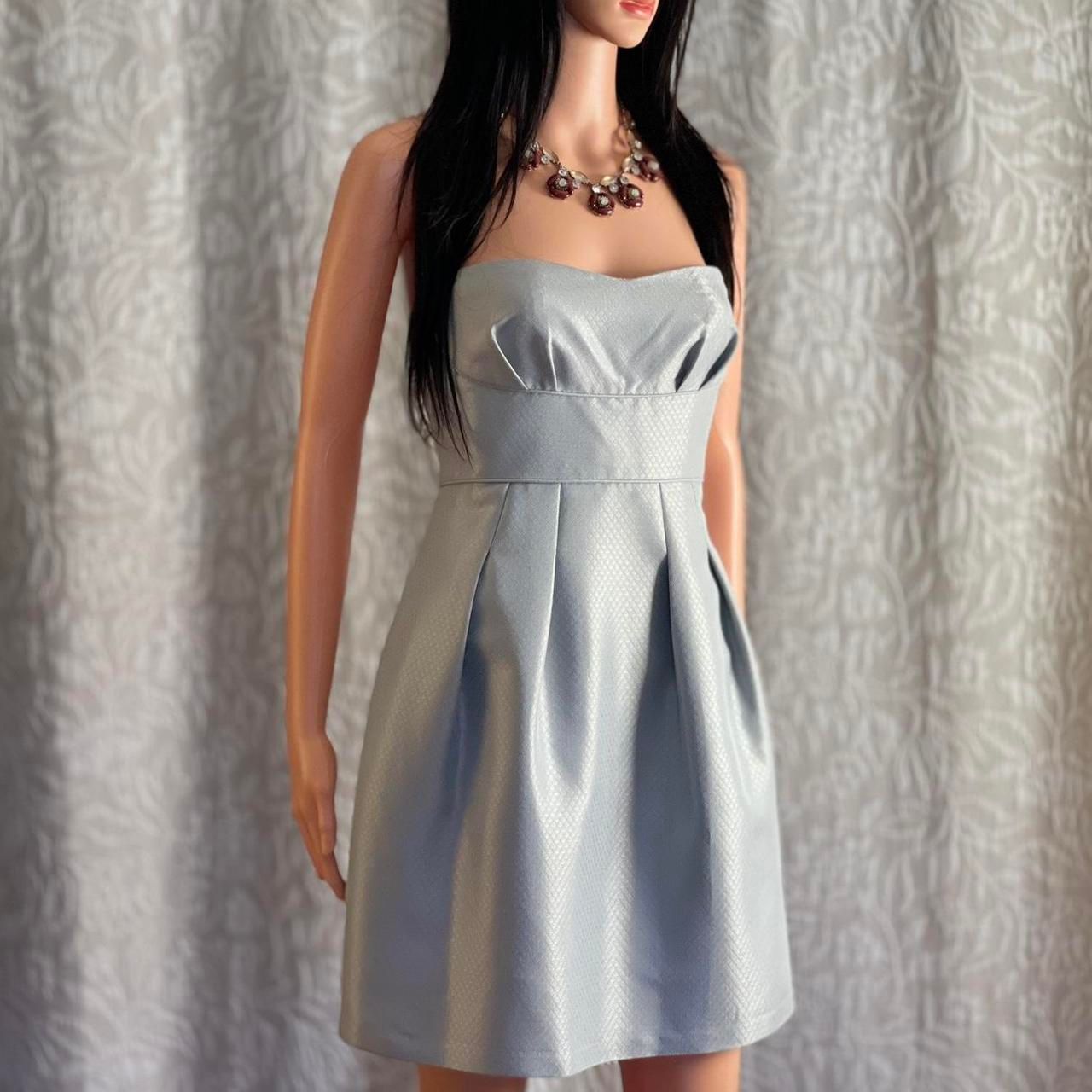 Vintage Y2K BCBGMAXAZRIA Metallic Silver Gray Strapless Prom Cocktail Dress 6