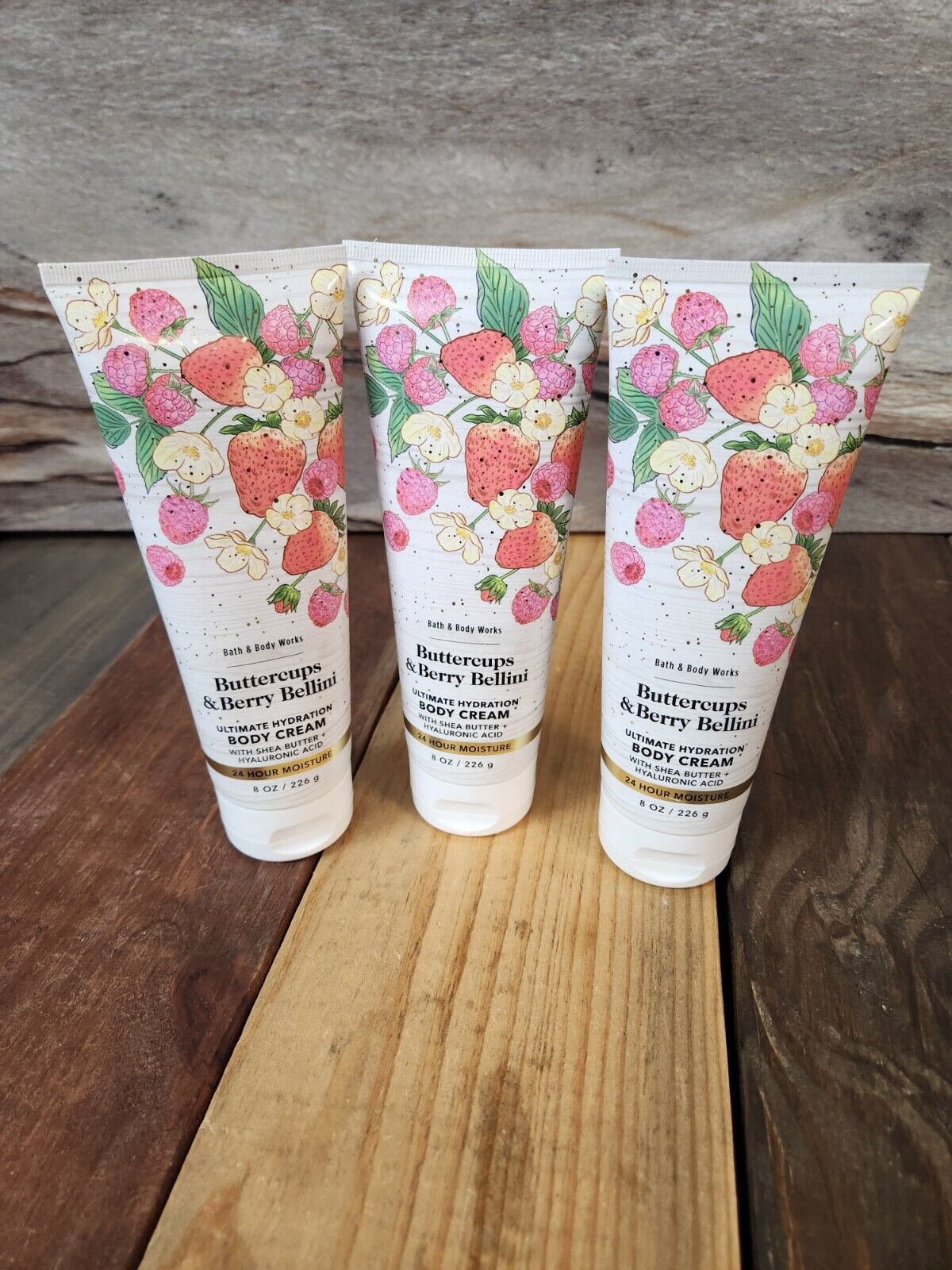 3PK Bath & Body Works Buttercups & Berry Bellini Body Cream 8oz NEW