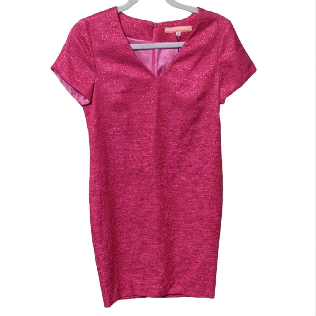 NWT Vilagallo bright pink metallic sheath dress sparkle fitted size EU …