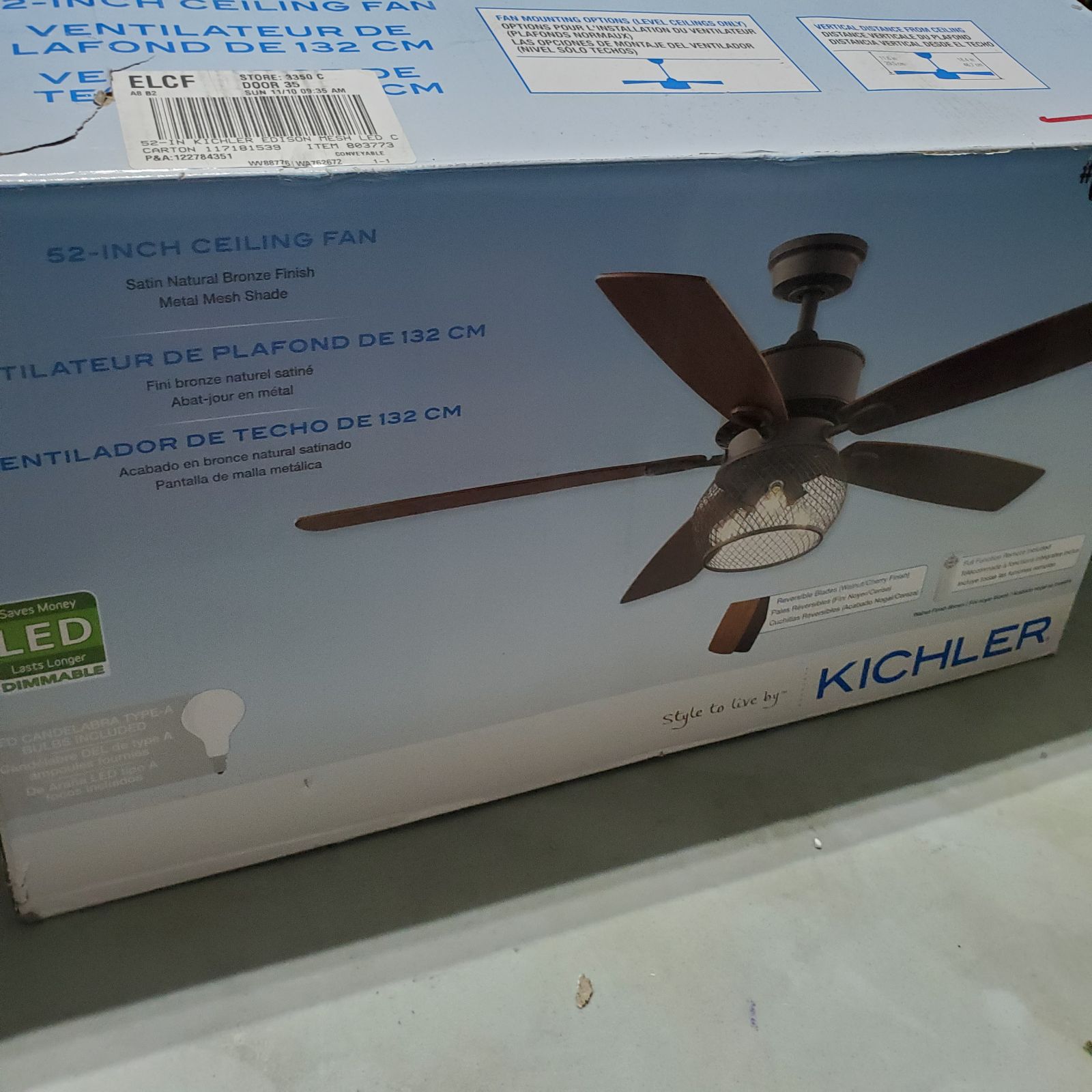 Kichler ceiling fan with remote