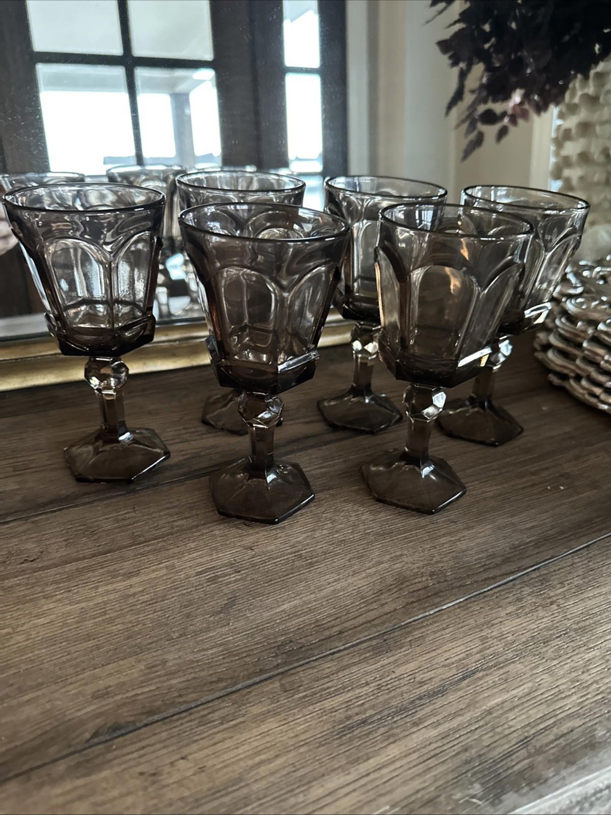 6 Fostoria Virginia Brown Wine Glasses