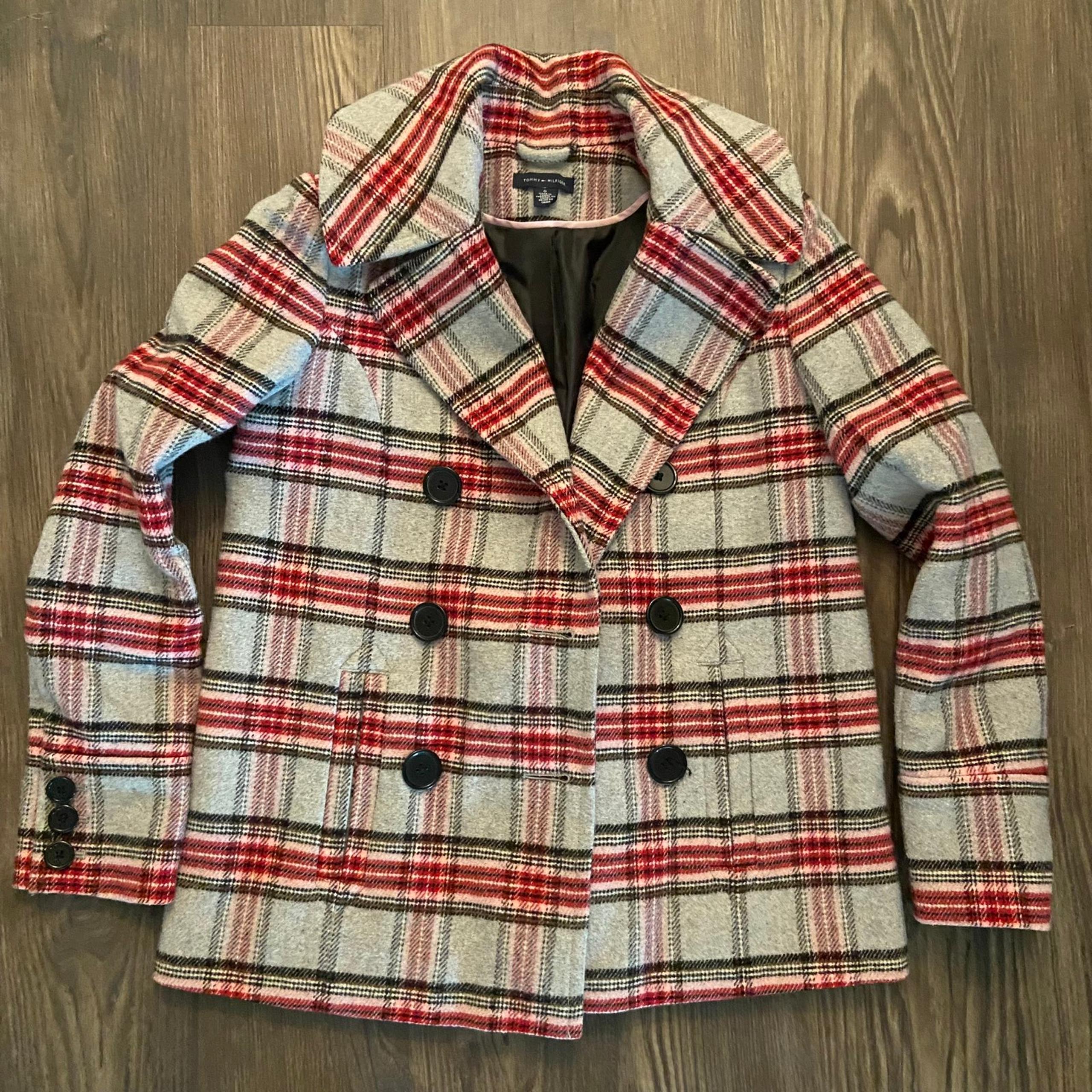 Tommy Hilfiger Plaid Womens Peacoat