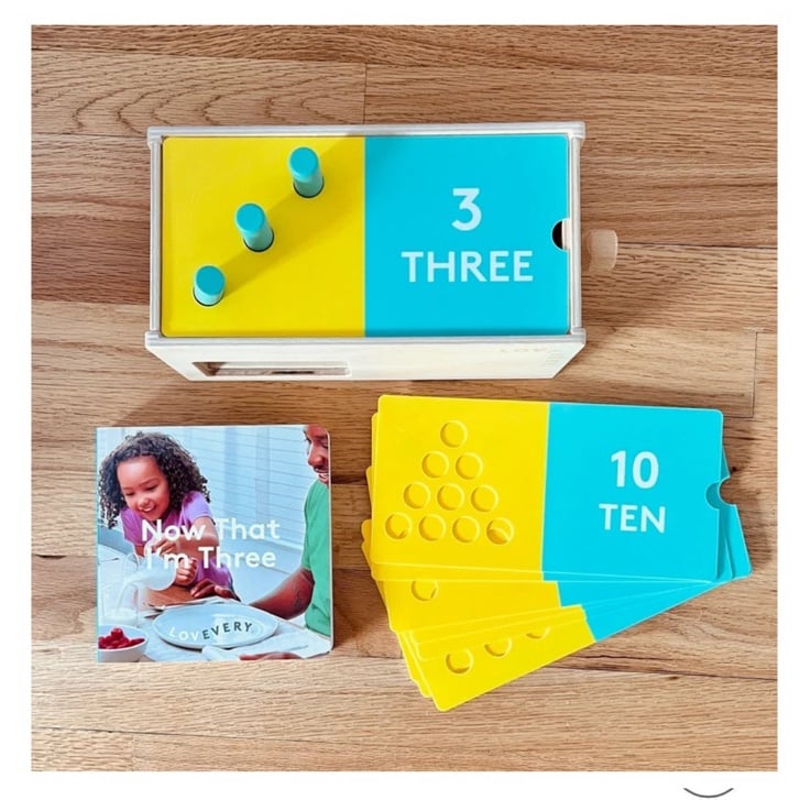 Lovevery Wooden Counting Box & Now That I’m Three Board Book & Playguid