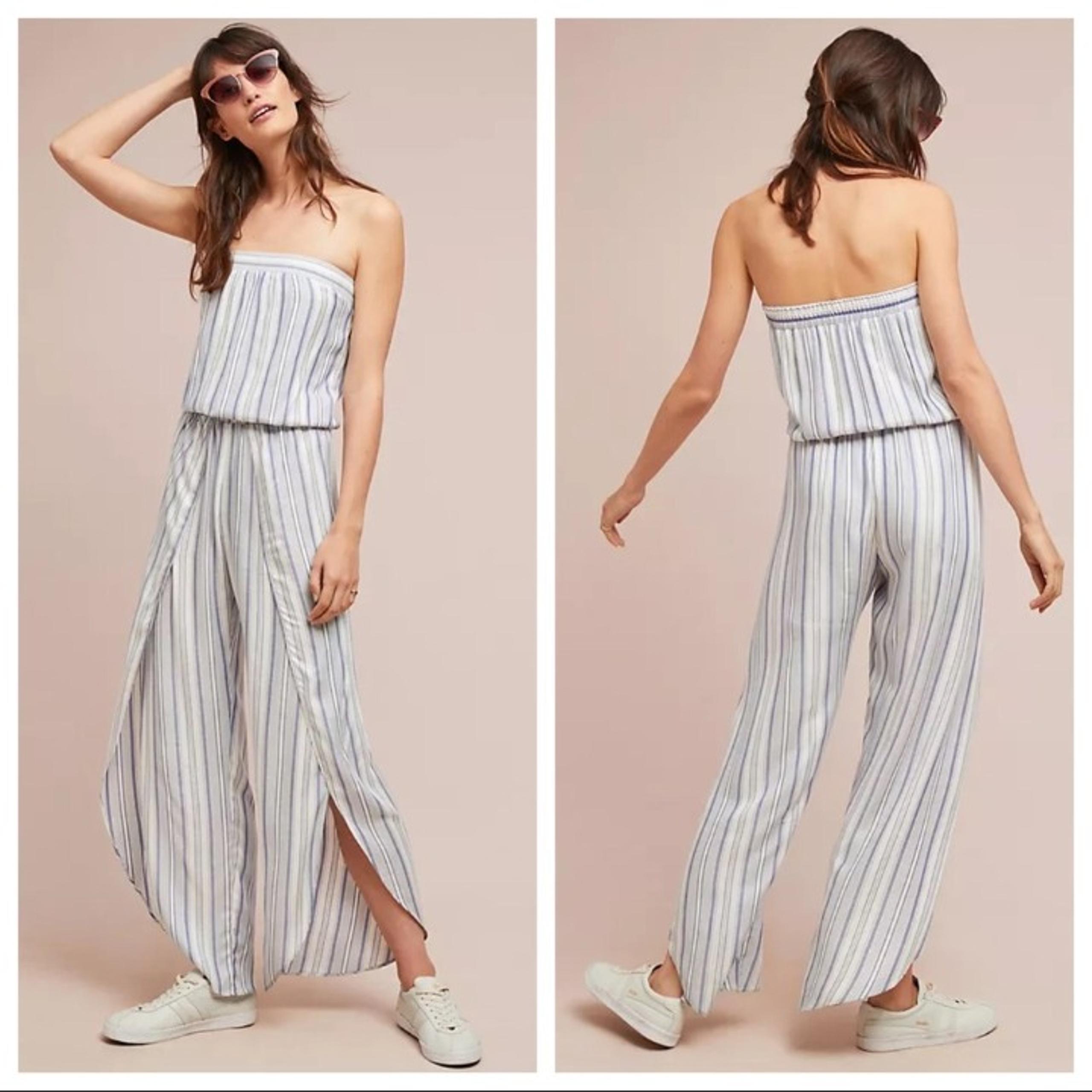 Anthropologie Drew Emerson Striped Strapless Jumpsuit Large Linen Cotton