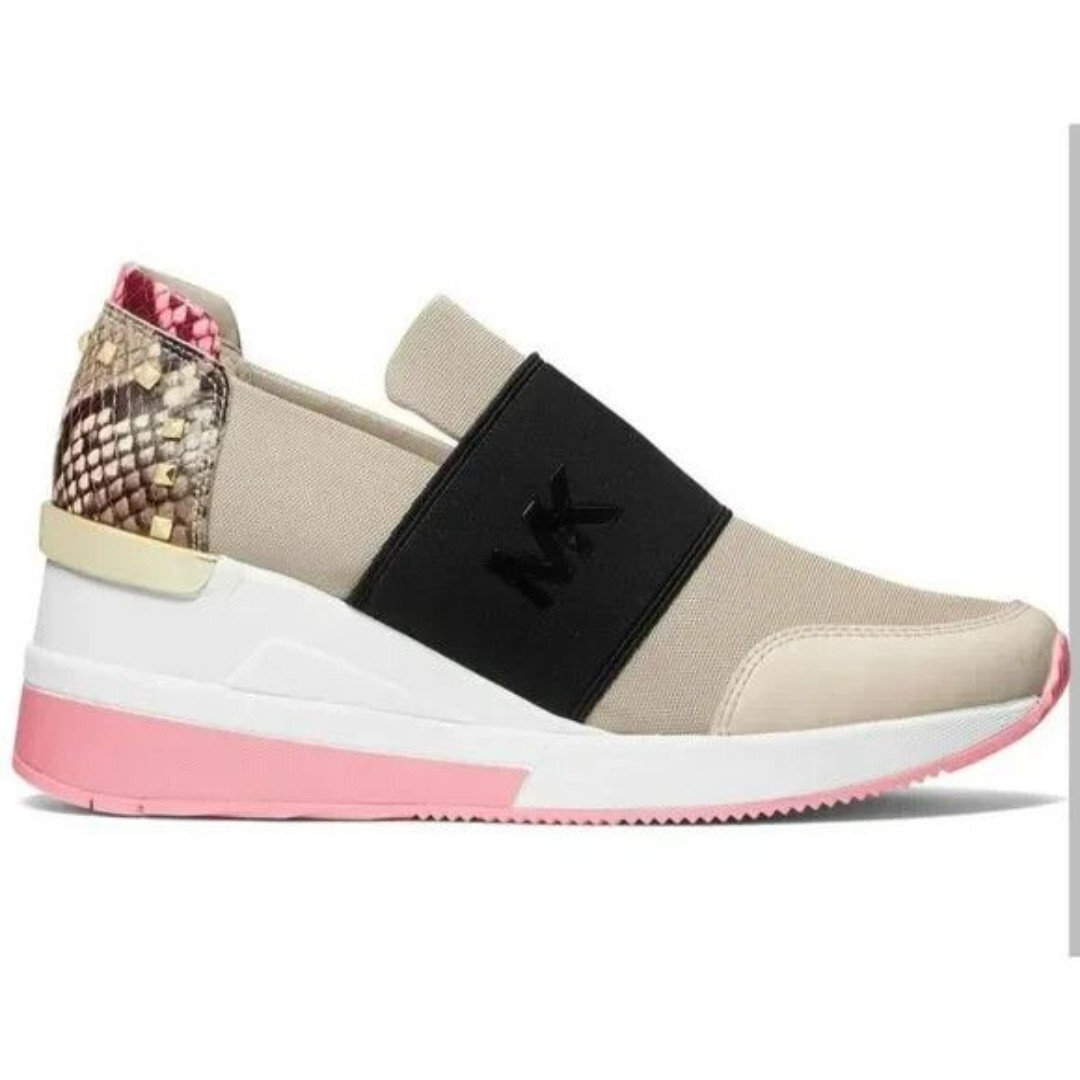 Michael Kors Felix Trainer Tech Canvas Wedge Sneaker Women's 6.5 Light Sand